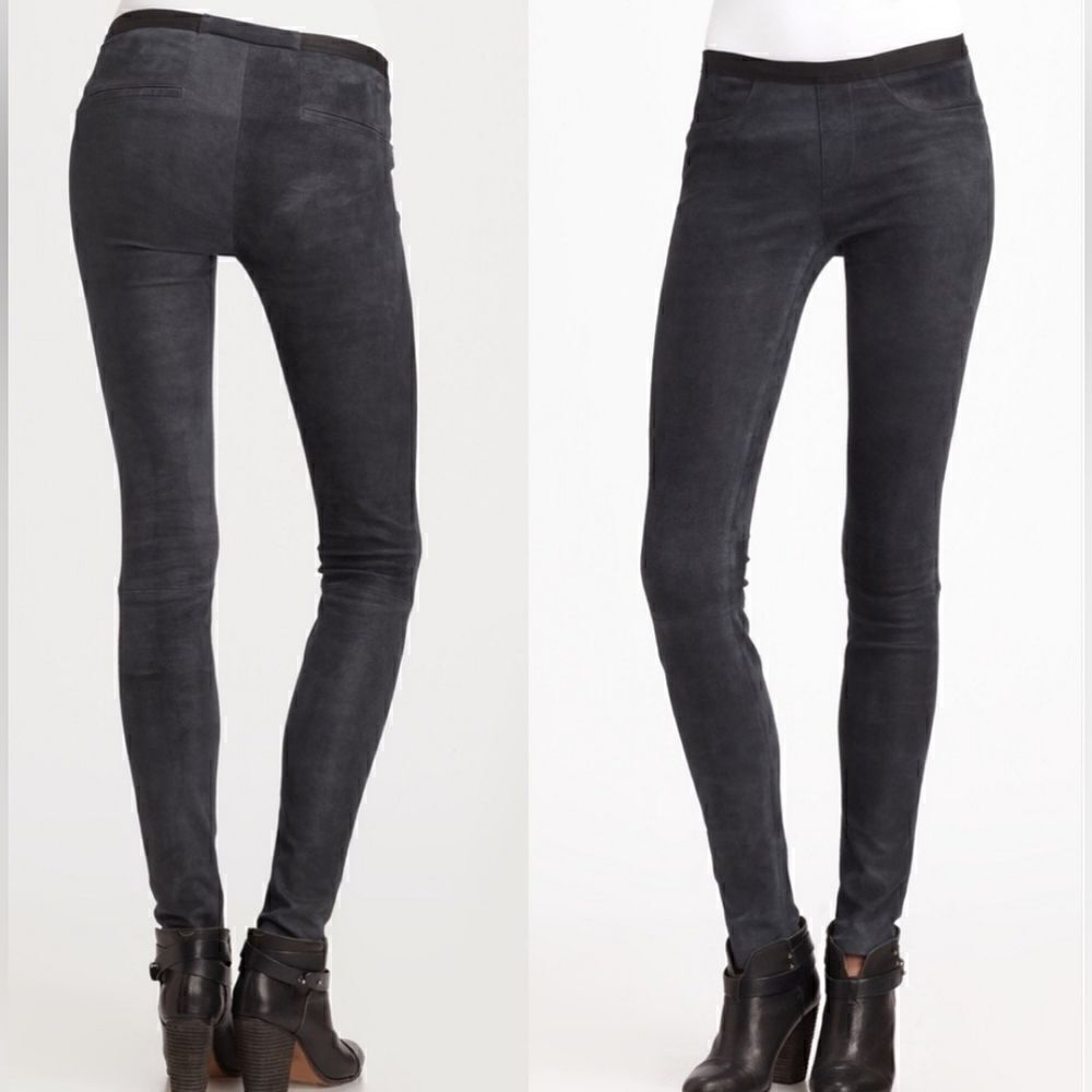 HELMUT LANG Gray Patina Suede Lamb Leather Leggings - Size 4